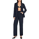 Casly Lamiit Women's 2 Piece Pant Suit Business Casual Outfits Striped Notched Collar Blazer Wide Leg Pants Sets