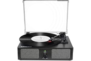 UDREAMER Vinyl Record Player Wireless Turntable with Built-in Speakers and USB Belt-Driven Vintage Phonograph Record Player 3 Speed for Entertainment and Home Decoration Black