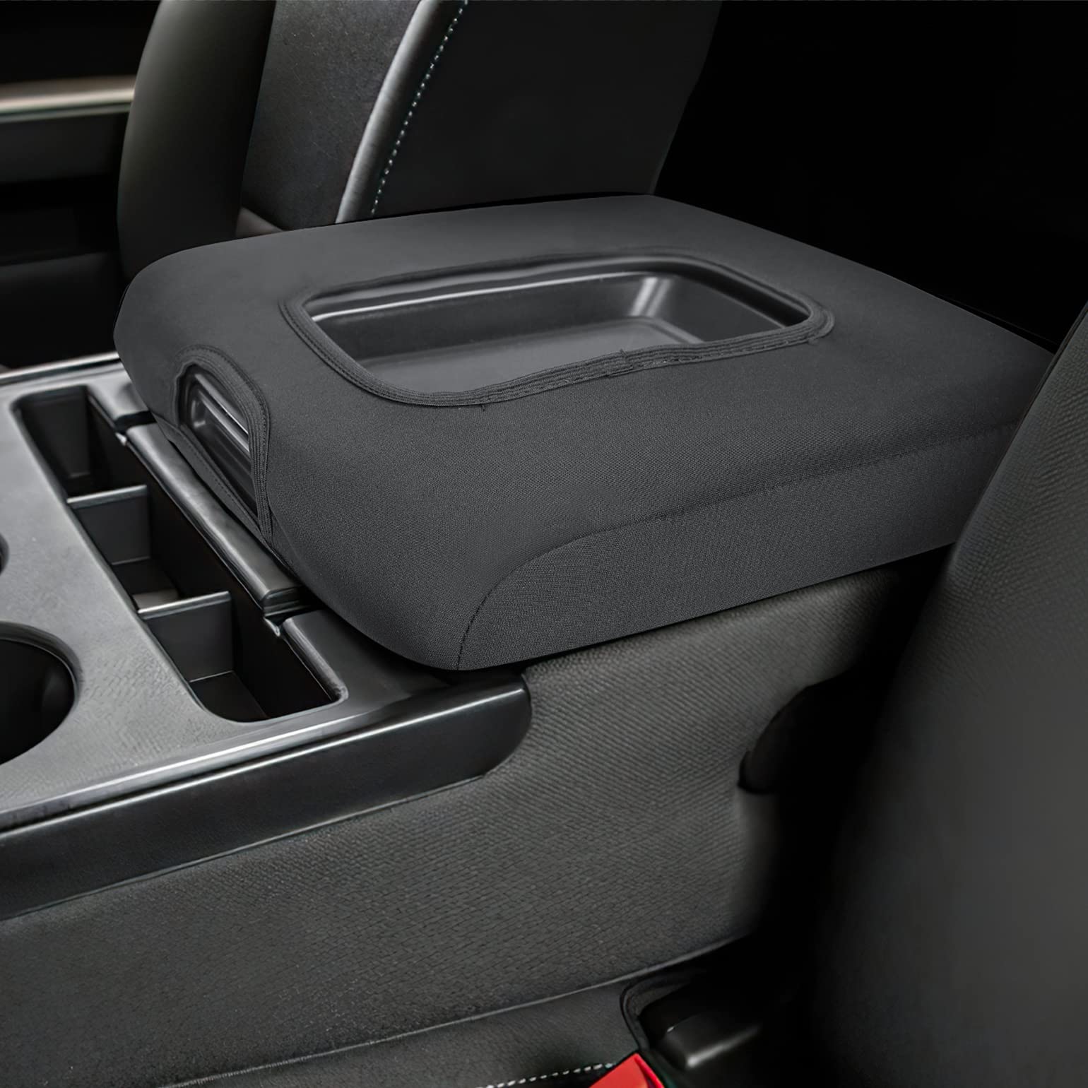 Photo 1 of ISSYAUTO Center Console Cover Compatible with Silverado Sierra 2014 2015 2016 2017 2018 with 40/20/40 Jump Seat Console Neoprene Armrest Cover (fit Split Bench Seat Console ONLY)