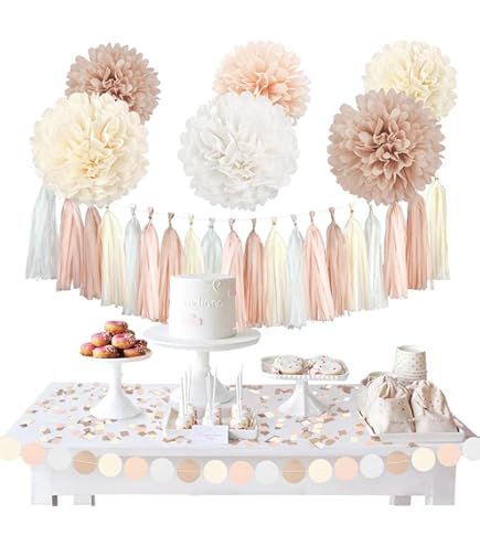 NICROHOME Lot De 12 Pompons En Papier De Soie Blanc Crème Pour