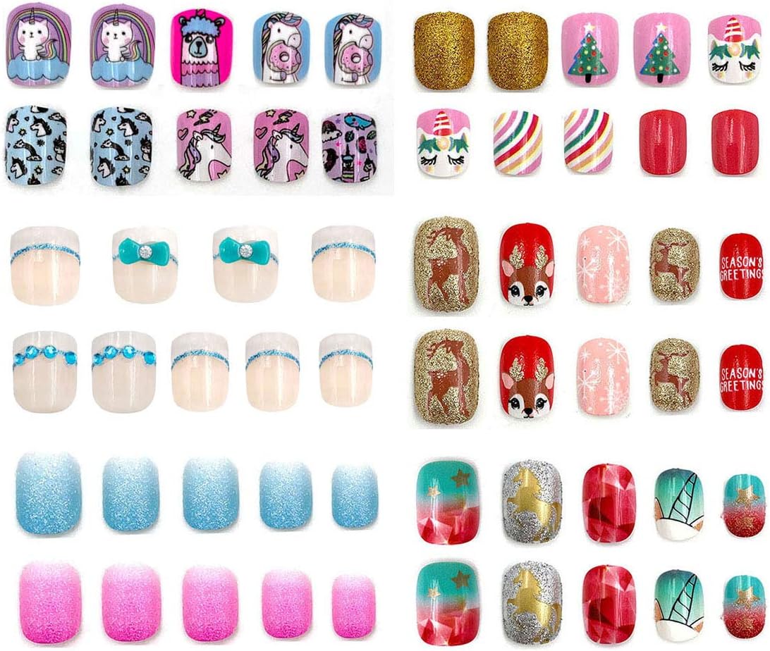 136pcs Flake artificial fake nails Easy Press on cute animals flase