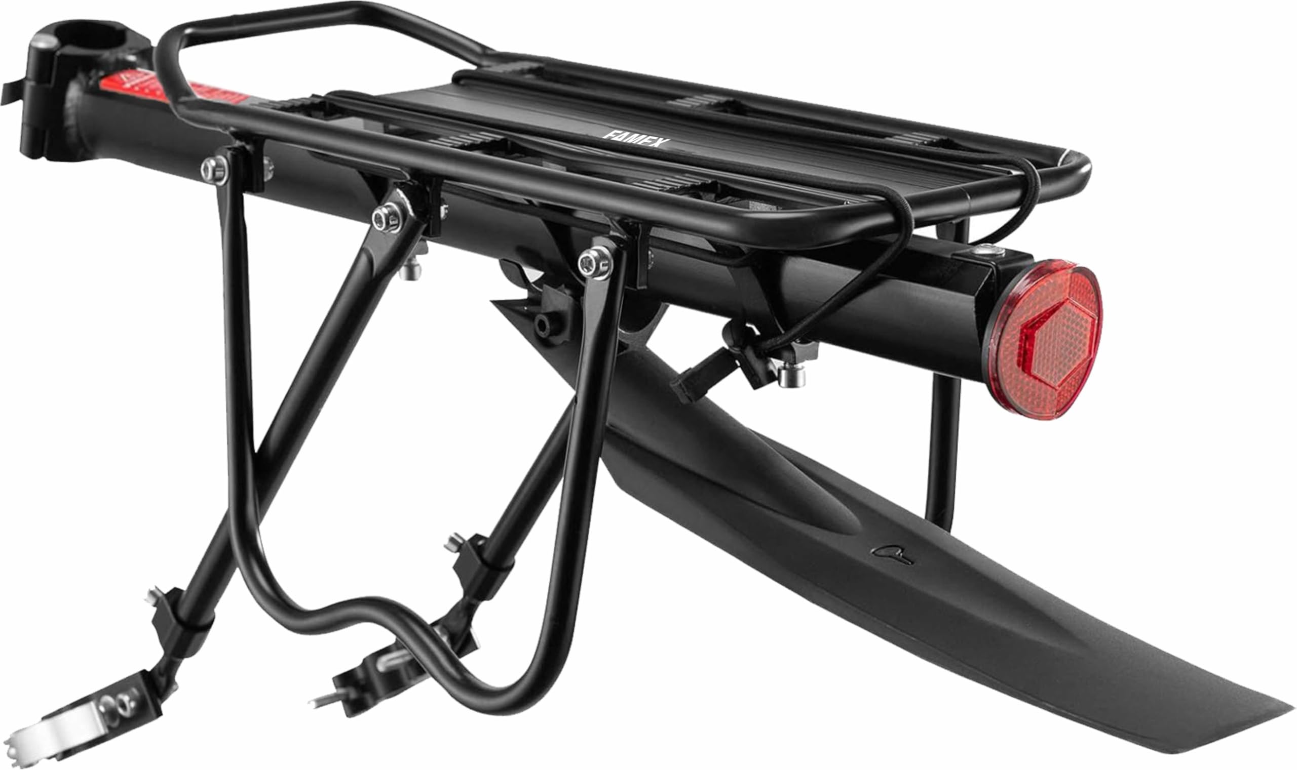 FAMEX RIDE® Bike Pannier Rack Rear Bike Rack Mountain Bike Rack Bicycle Rear Rack Carrier with Reflector Adjustable And Quick Release System Seatpost Rack Black, With Mudgurd, 50KG Capacity, 24"-29"