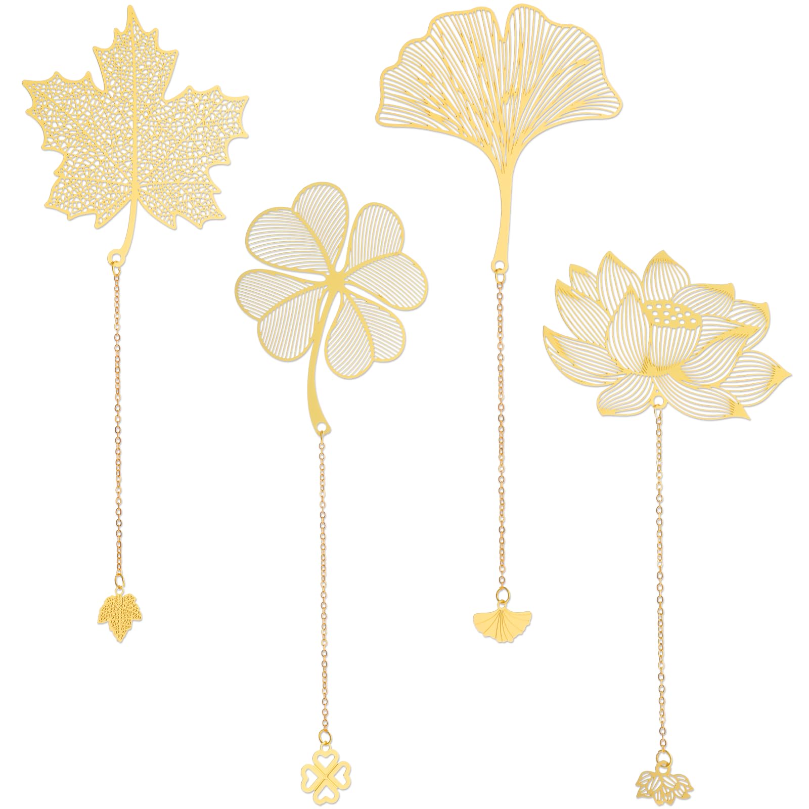 Photo 1 of 4 Pcs Metal Bookmarks with Chain, Golden Hollow Bookmark Gifts Metal Leaf Bookmark Classical Vintage Bookmarks for Book Lovers Writers Readers Children Teens Men Women Adults