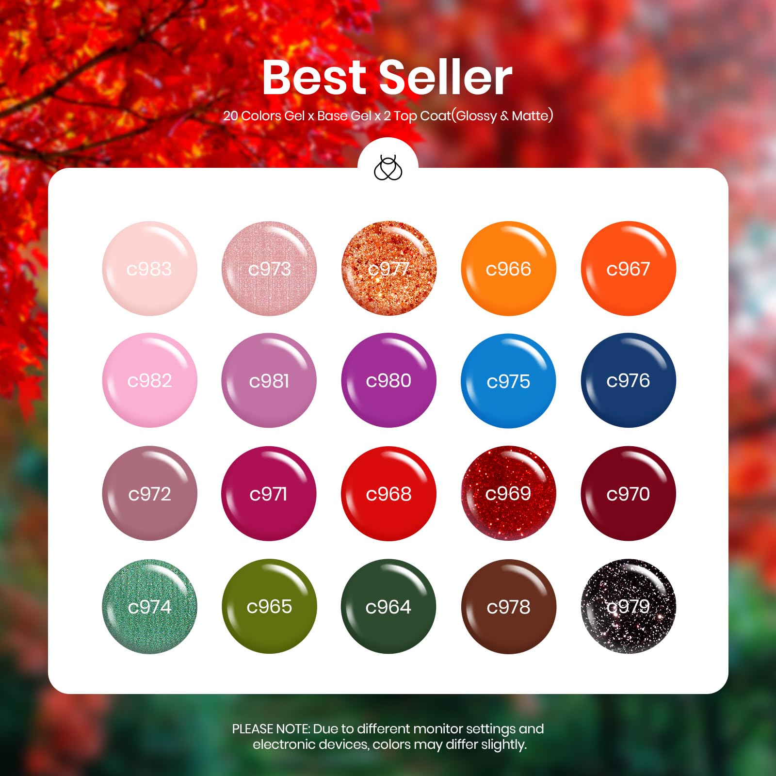 Beetles Gel Polish Nail Set 20 Pcs Fall Winter Colors Orange Red Navy Blue Glitter Fall Yard Collection Soak Off LED UV with Gel Base and Top Coat Nail Art Manicure Gift for Girls Women - Image 2