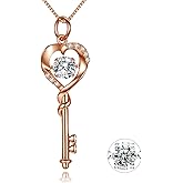 MABELLA Dancing CZ Key to Heart Sterling Silver 18K White Gold Plated Key Pendant Necklace, Women Gifts for Her