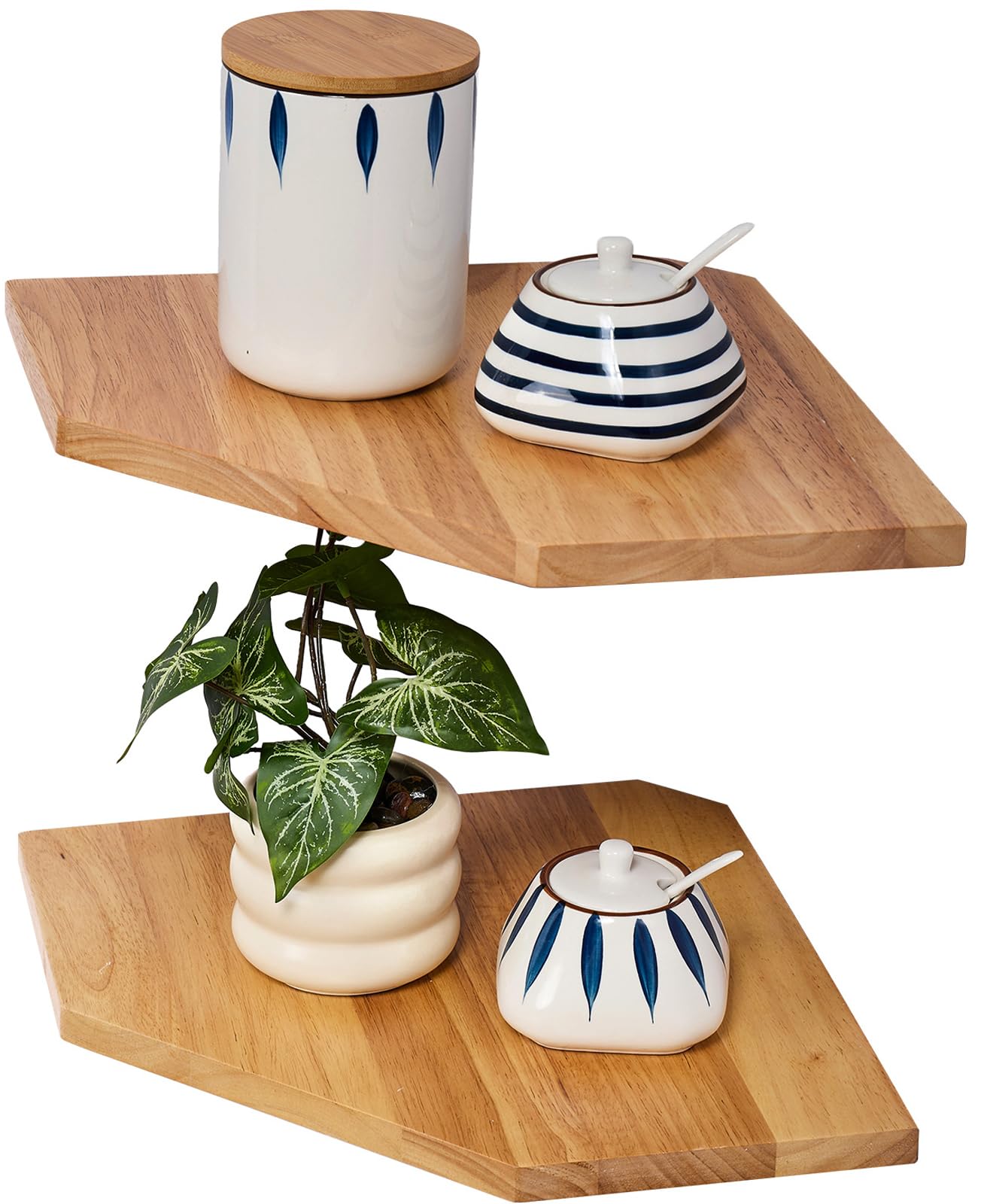 Gieanoo Corner Shelf, Set of 2 Solid Oak Wood Floating Corner Shelf Wall Mount Organizer with Wire Hole Small Plant Display for Kitchen Living Room Bedroom