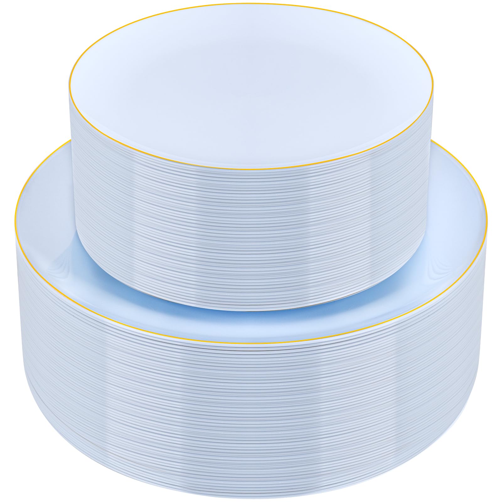 Photo 1 of PULOTE 100PCS Blue Plastic Plates - Disposable Light Blue Include 50 Dinner & 50 Dessert/Salad Plates for Party, Wedding & Easter