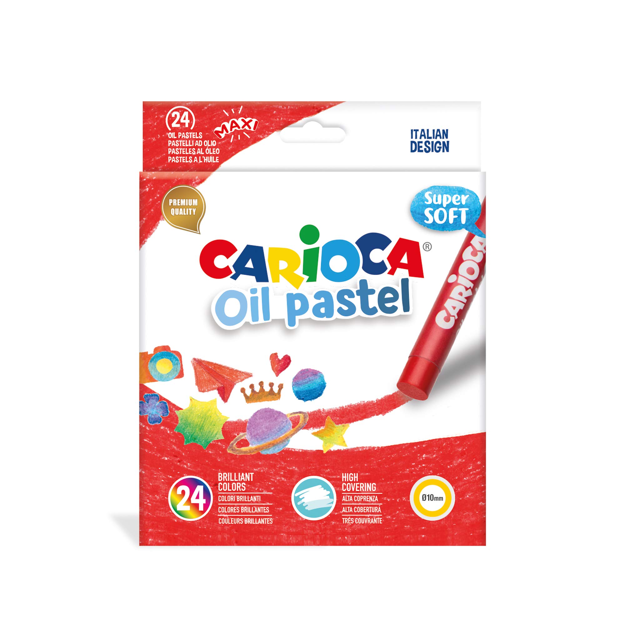 CARIOCA Oil Pastel, Maxi Oil Colored Pencils, Oil Colored Pencils Set for Children, for Coloring on Paper, Cardboard, Canvas and Wood, Assorted Luminous Colors, 24 Pieces
