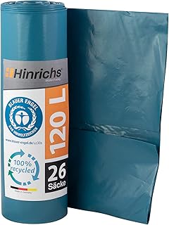 Hinrichs Müllsäcke 120L Blau - Extrem Reißfest - 25+1 Stück - Typ 100 Extra - Müllbeutel 120 L - Blaue Säcke extra stark - 70 µ - 700x1100 mm - LDPE - Blauer Engel zertifiziert