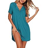 Ekouaer Nightgowns for Women Button Down Night Gowns Short Sleeve Sleep Shirts V Neck Night Shirts Soft Sleepwear