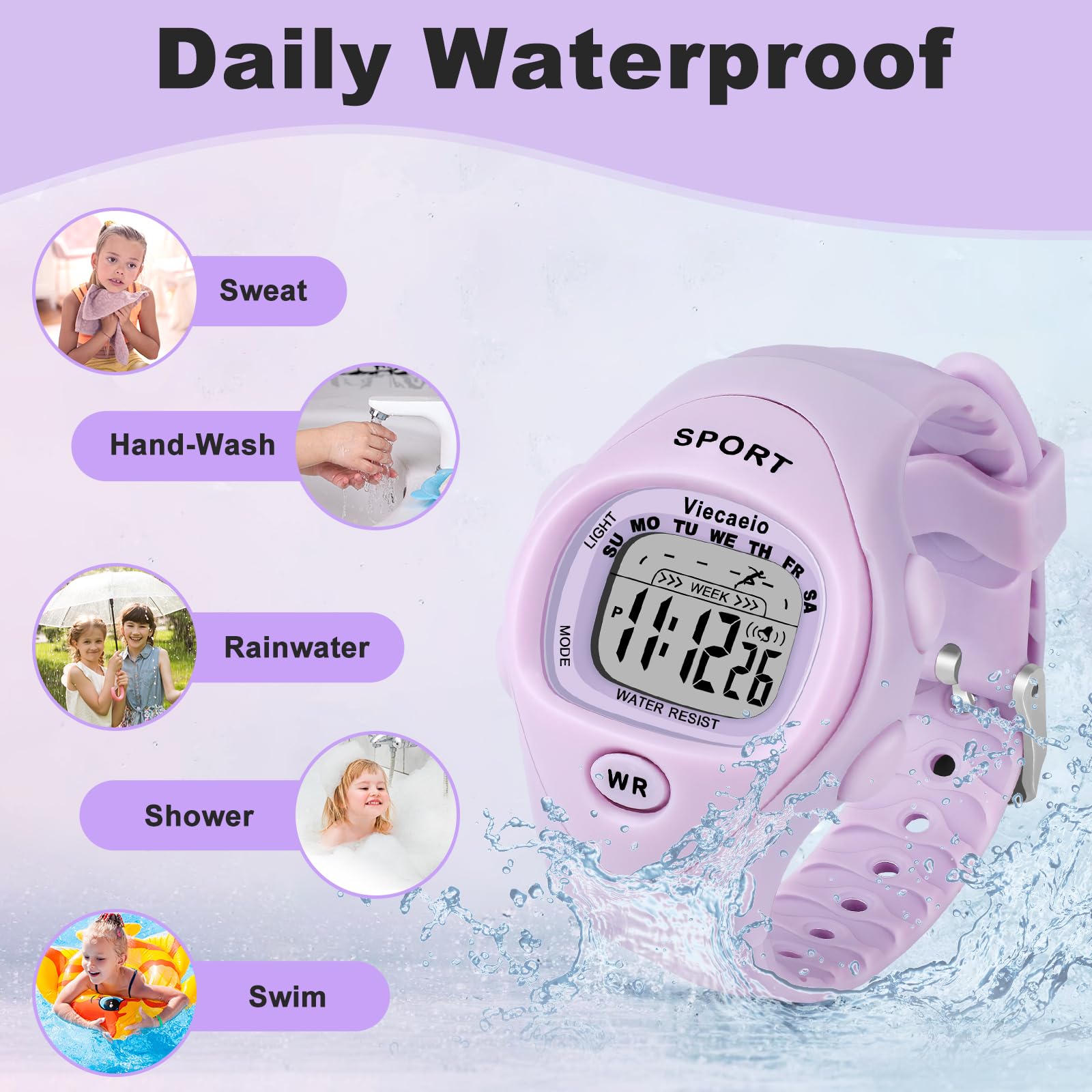 Viecaeio Kids Digital Watch, Multifunctional Shockproof Waterproof Boys Sport Outdoor, Birthday and Christmas Gift for 3-8 Years (Black)