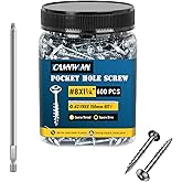 600Pcs #8 x 1-1/4 Inch Pocket Hole Screws, Interior Pocket Screw, Zinc Coated, Coarse Thread, Square Drive Washer Head, 150MM Drive Bit Included.