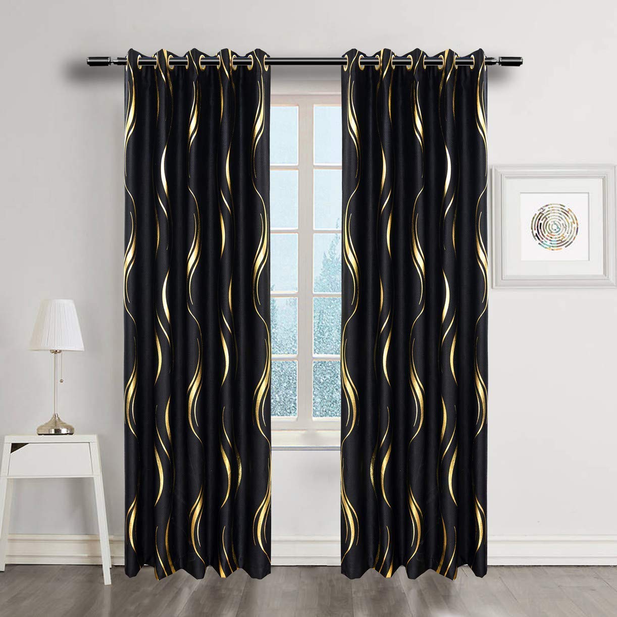 Buy MYRU 2 Panels Black and Gold Blackout Curtains for Bedroom, Luxury