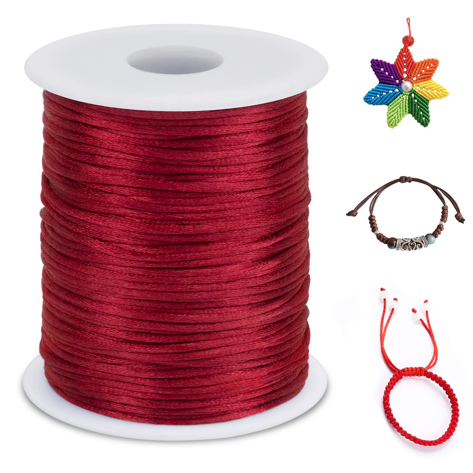 LEREATI Nylon Cord 2.5mm x 100m, Satin Cord Nylon String Macrame Cord, Coloured Beading Thread String for Making Bracelet, Necklace, Chinese Knot, Jewellery (Red) L081-FT