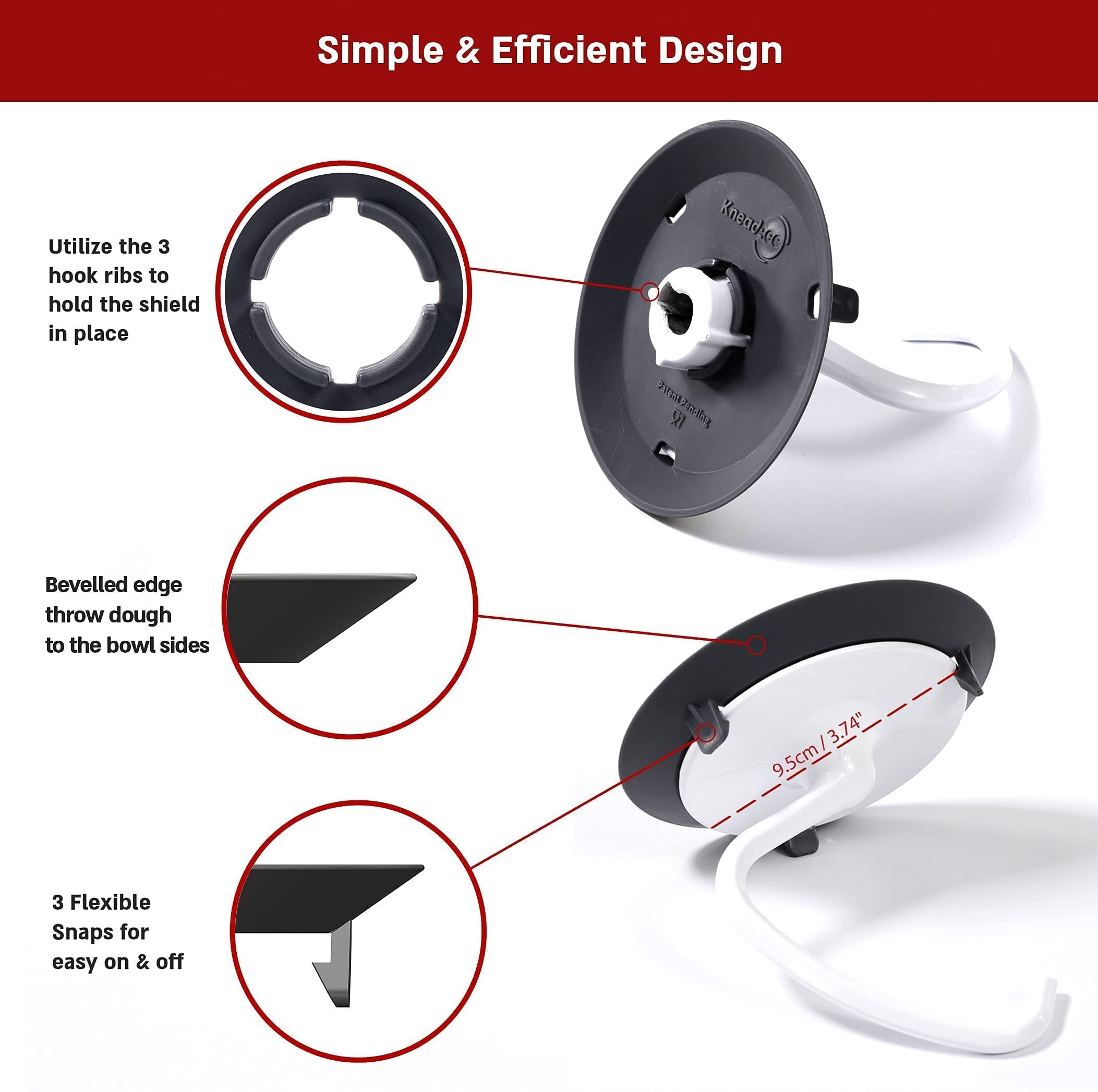 Dough Hook Shield For Kitchen Aid - Prevents Your Dough from Climbing Up and Clogging Up Your Mixer – Mess Free Mixer Accessory Compatible With KitchenAid C Shape Dough Hooks (Dark Grey)