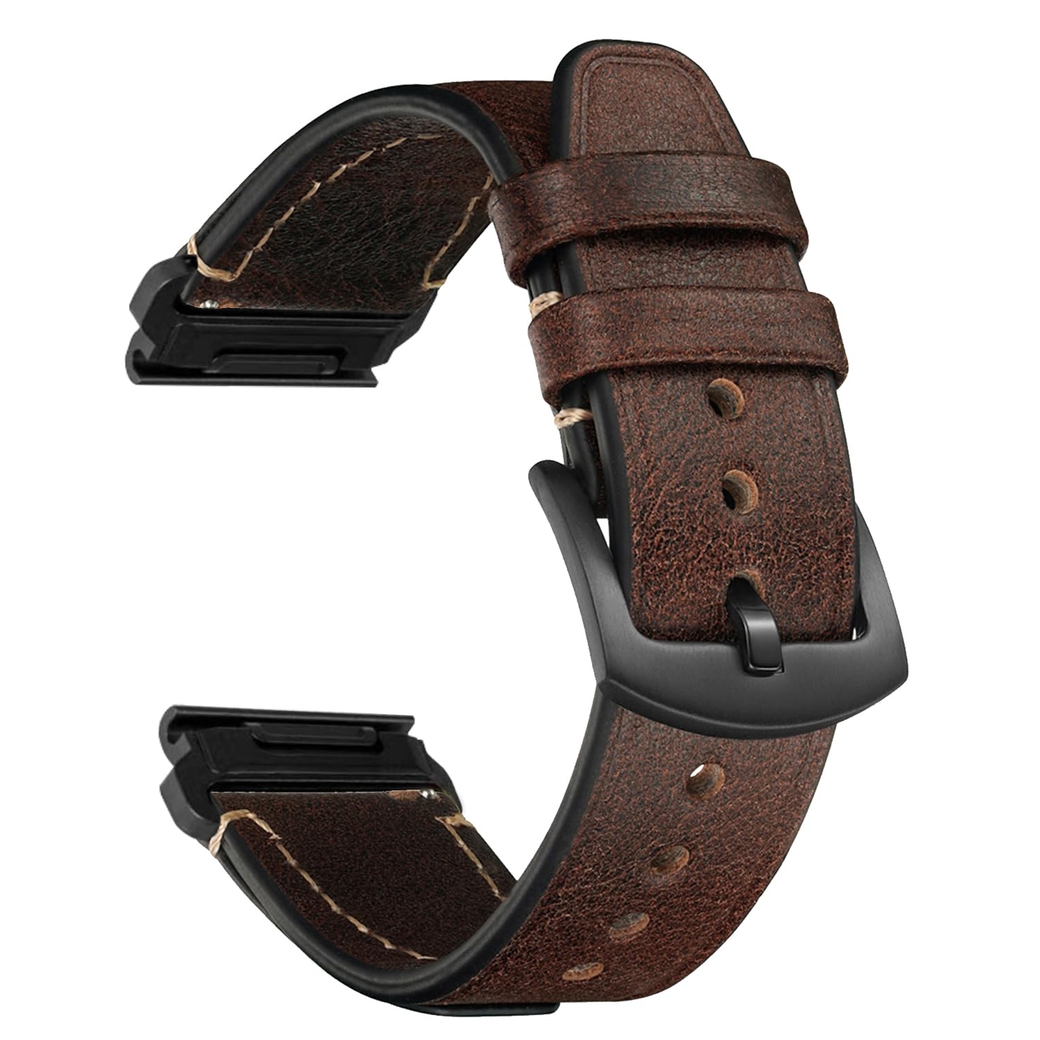 CeiBand Leather Strap for Garmin QuickFit 22 mm 26 mm, Soft and Comfortable Leather Bracelet, Replacement Watch Band for Women and Men - 22mm Coffee colour