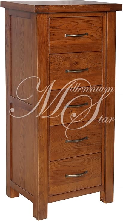 Solid Wood Chunky Dark Oak Tallboy Chest Of Drawers Amazon Co Uk
