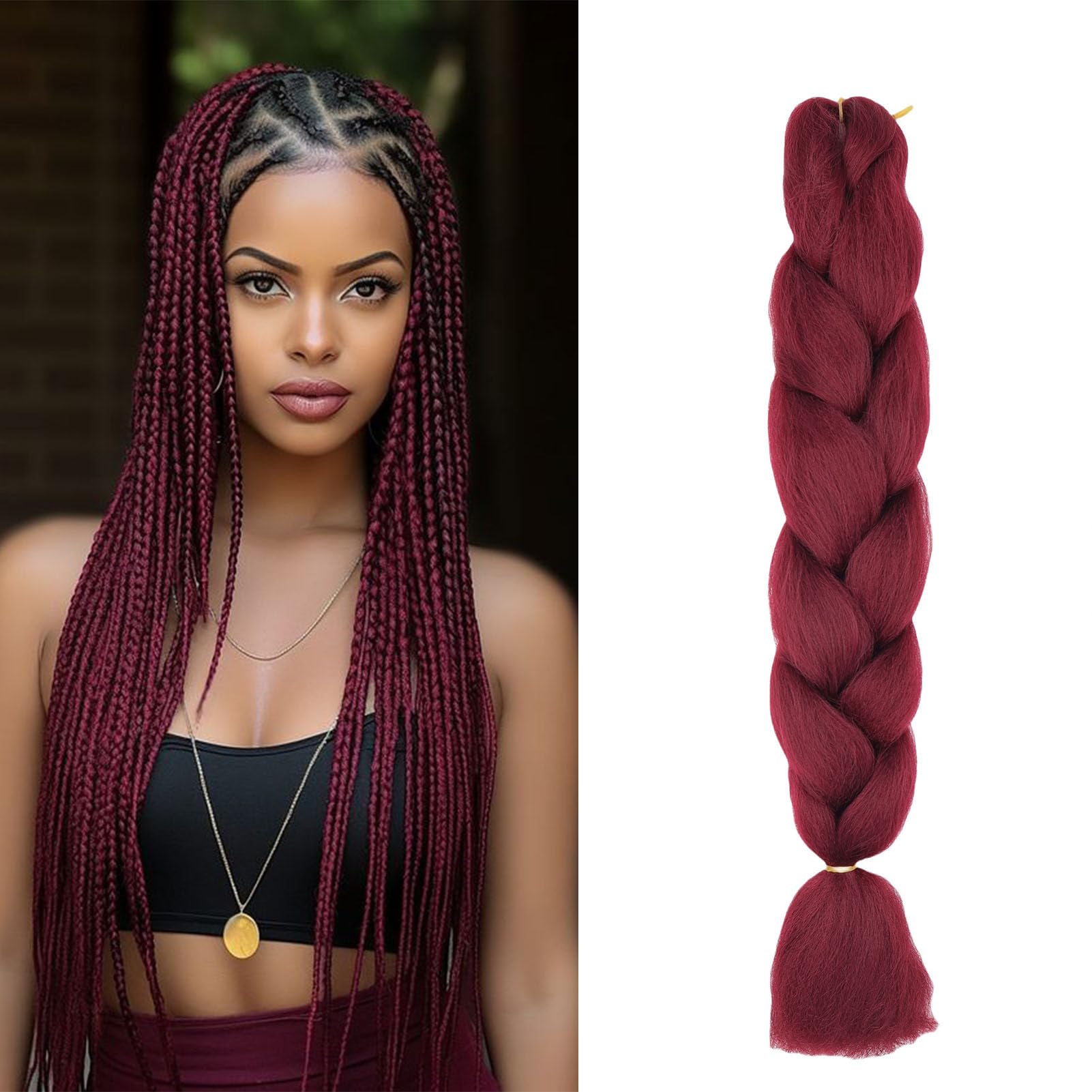 Gairyan Jumbo Braiding Hair Extensions 1pcs Wine Red Jumbo Braids Hair Extensions for Braiding Synthetic Hair 1 Pack 24 inches 100g Box Braids Crochet Twist โ image 1