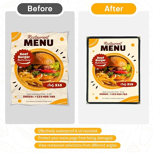 10 Pack 8.5 X 11 Menu Covers - 3-Pocket Double Panel (6 Views) Letter Size, Green-Gold Leatherette With Metal Corners, Waterproof Restaurant Bar Café Drink Wine Menu Holder