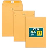 EnDoc Clasp Envelopes - 15 Pack Brown Kraft Catalog Envelopes 6x9 Inch with Clasp Closure & Gummed Seal - 28lb Heavyweight Paper Letter Envelopes for Home, Office, Mailing, Business, Legal or School