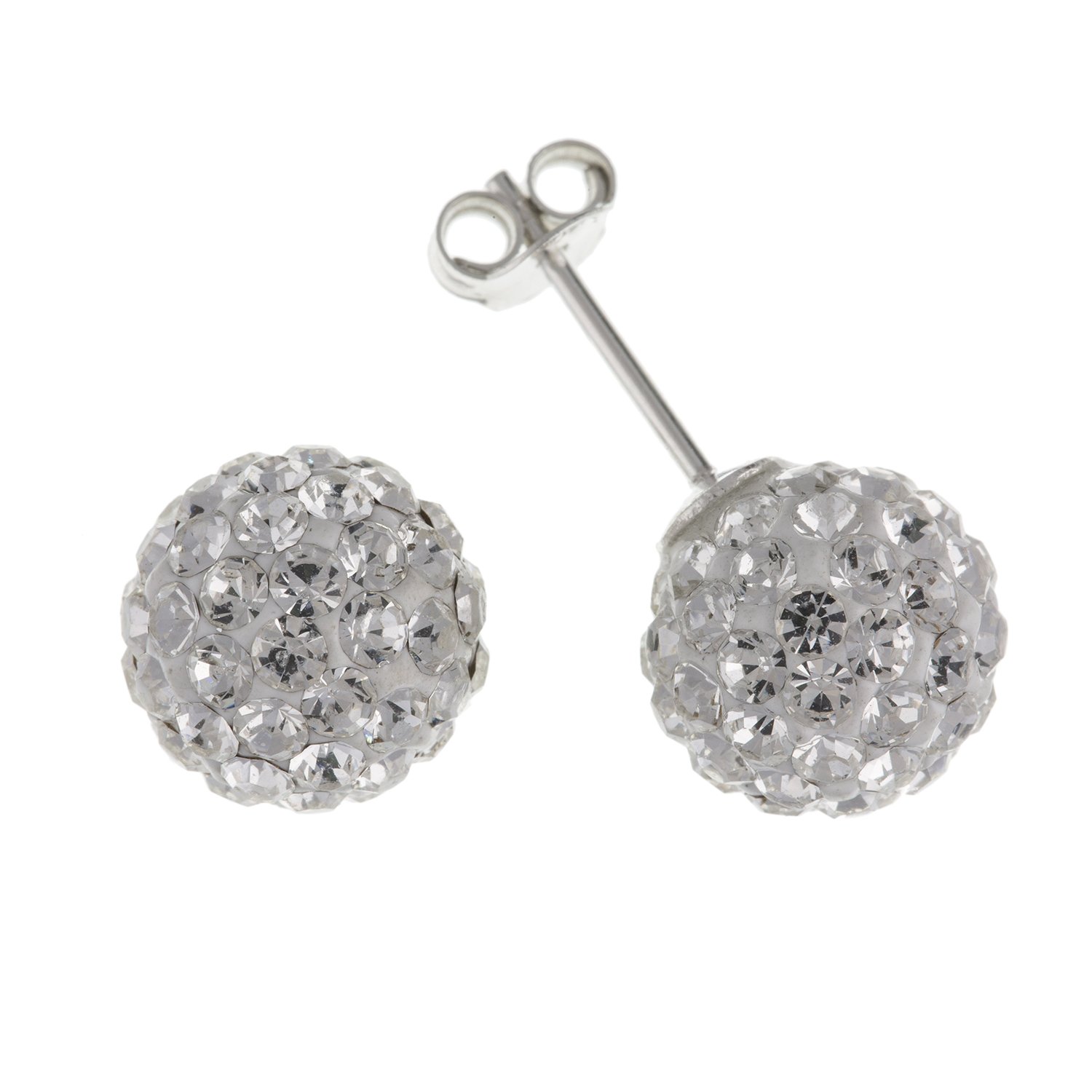 10MM Sparkly White/Clear Austrian Crystal Pave Glitter/Disco Ball Stud Earrings/Ear Studs for Women/Teenage/Girls - 925 Sterling Silver
