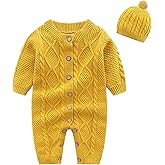 IADOER Baby Newborn Boy Knitted Sweater Romper Cotton Longsleeve Outfit with Kids Winter Warm Hats Set