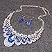 Crystal Glass Water Droplets Large Stones Necklace and Stud Earrings Set for Women (blue)