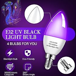 Qualirey 4 Pieces LED Black Light Bulb 6w E12 Base