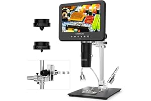 LINKMICRO LM246MS 3 Lens 7 inch HDMI Digital Microscope 2000X for Soldering with 13'' Arm Boom Stand, UHD 2160P Error Coin Microscope Full View of Coins, Microscope Kit for Adults, PCB Repair DIY
