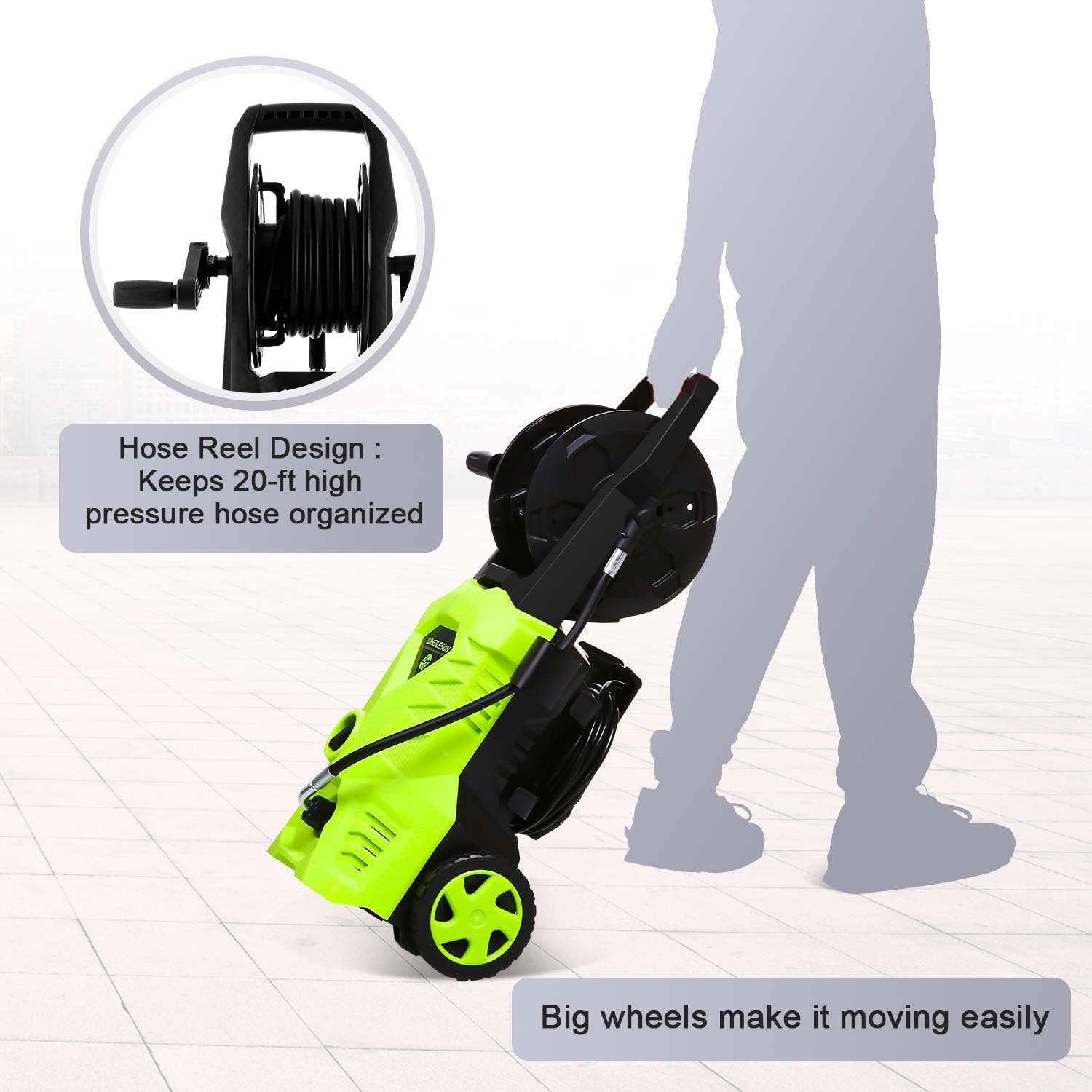 WHOLESUN 3000PSI Electric Pressure Washer 2.4GPM 1600W Power Washer with Hose Reel and Brush Green : Garden & Outdoor