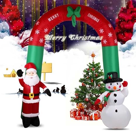 Immagini Di Natale Con Babbo Natale.Bakaji Gonfiabile Arco Natalizio Con Babbo Natale E Pupazzo Di Neve Con Luci 240cm Amazon It Casa E Cucina