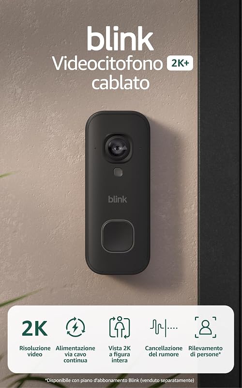 Videocitofono cablato 2K+ (ultimo modello) | Videocitofono con video 2K a figura intera | Alimentazione con cablaggio continua | Audio ottimizzato | Protezione IP65 | Nero