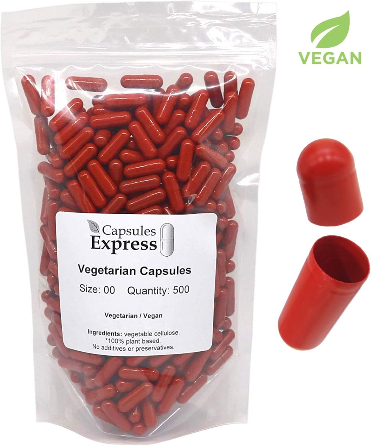 Capsules Express Size 00 Earth Red Empty Vegan Capsules 500 Count Kosher and Halal Certified
