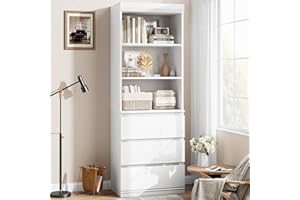 IDEALHOUSE 70.27" Tall Bookcase with Drawers, Farmhouse Wooden Bookshelf with 3 Drawers & Open Shelves, Storage Cabinet Organ