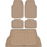 CAR PASS Beige Rubber Car Floor Mats & Cargo Liners, Durable Anti-Slip 3D Rhombus Waterproof Automotive Pad Trim Fit Liner All-Weather Trunk Mats Full Set Universal Fit Auto Van Sedan SUV Truck Beige