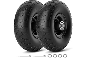 RONPOW 4.10/3.50-4 Tire, 10 Inch Solid Flat Free Tires, Heavy Duty Puncture Proof Replacement Wheel with 5/8" Bearings, 500Lbs Load, Fits Garden Carts, Dump Wagons, Dolly & Hand Trucks, 2Pack Black