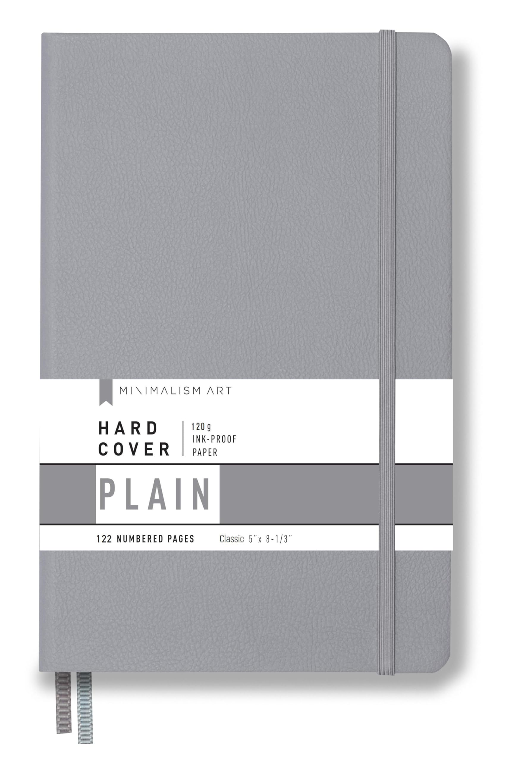 Minimalism Art, Premium Hard Cover Notebook Journal, Classic 5" x 8.3", 122 Numbered Pages, Gusseted Pocket, Ribbon Bookmark, Extra Thick Ink-Proof Paper 120gsm, San Francisco (Plain, Gray)