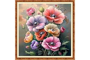 DMCXART Counted Cross Stitch Kits for Adults Needlepoint Kits Unprinted Cross Stitching Embroidery Kit 11CT Cross Stitch Supplies-Magic Poppy Flower 18x18 inch
