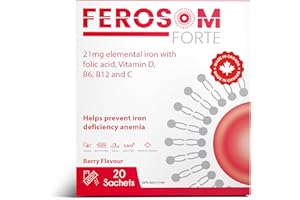 Ferosom Forte LCE Liposomal - 21g Elemental Iron Supplement with Vitamin B12, B6, D, C - High Absorption Iron Powder Sachet S
