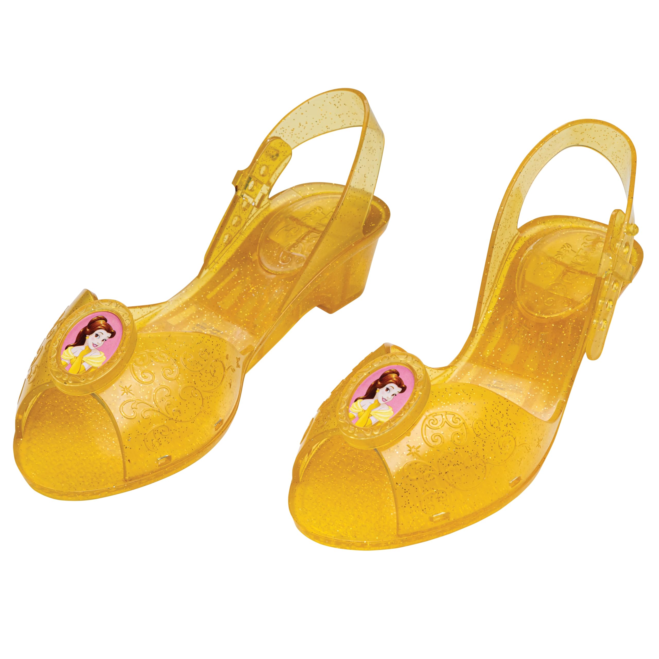Disguise Disney Princess Belle Jelly Shoes for Kids, Official Disney Licensed Dress Up Accessory, Yellow Sparkly Design with Character Brooch, Comfortable Fit with Detailed Design