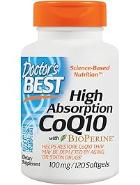 Doctor's Best High Absorption CoQ10 with BioPerine, Gluten Free, Naturally Fermented, Heart Health, Energy Production,100 mg 120 Softgels