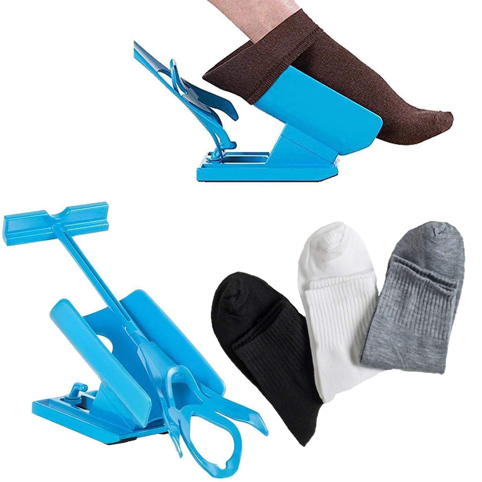 Dkina Sock Slider, Sock Helper for Ladies, Elderly, Disabled, Sock Aid Easy On Easy Off, Sock Aid Kit for Men, Sock Assist Device for Elderly, Sock Applicator for Disabled.(1 Slider + 2 Socks)