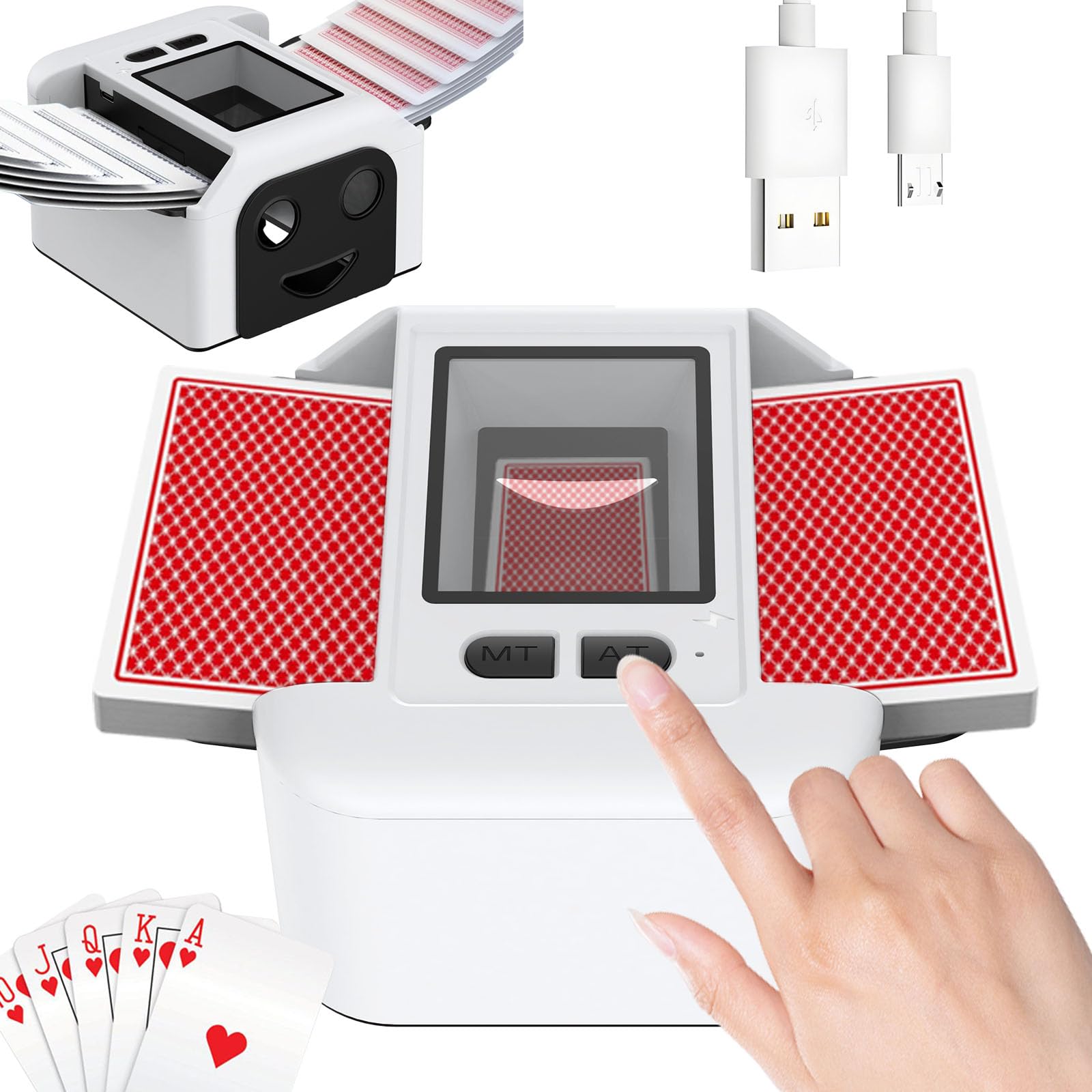 M3L-Automatic Card Shuffler Rechargeable 2 Decks, 2000 mAh Built in Battery USB-C Charge, Low Noise Fast Shuffler, Portable Smart Auto Shuffler for UNO Poker Blackjack Skip-Bo Texas Hold'em