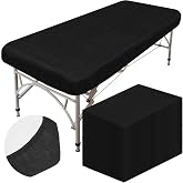 Oudain 50 Pcs 39 x 87'' Disposable Fitted Sheets with Elastic, Black | Waterproof Oilproof Fitted Table Sheets, Disposable Massage Bed Sheets Covers for Spa Beauty Salon Tattoo Waxing Table