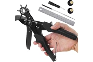Diyife® Leather Hole Punch, Heavy Duty Belt Hole Punch, Revolving Punch Plier Kit with Extra Grinding Needle, Punch Plates, Ruler and 6 Marked Hole Sizes for Watch Band, Crafting, Fabric - Black
