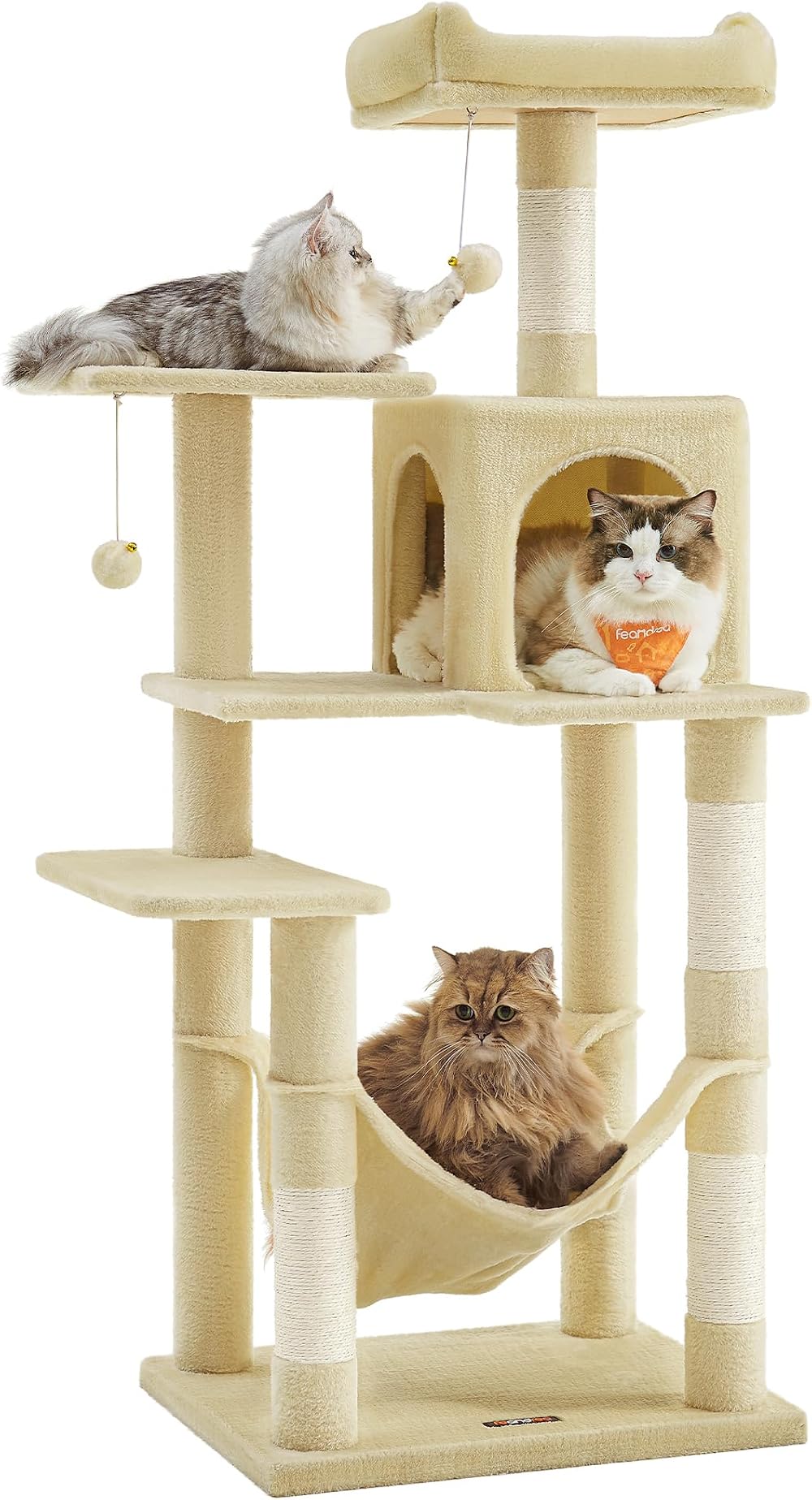 Feandrea Cat Tree Tower 143 cm Multi-Level Plush Condo Beige PCT161M01