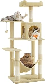 Feandrea Cat Tree Tower 143 cm Multi-Level Plush Condo Beige PCT161M01