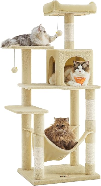 Feandrea Cat Tree Tower 143 cm Multi-Level Plush Condo Beige PCT161M01