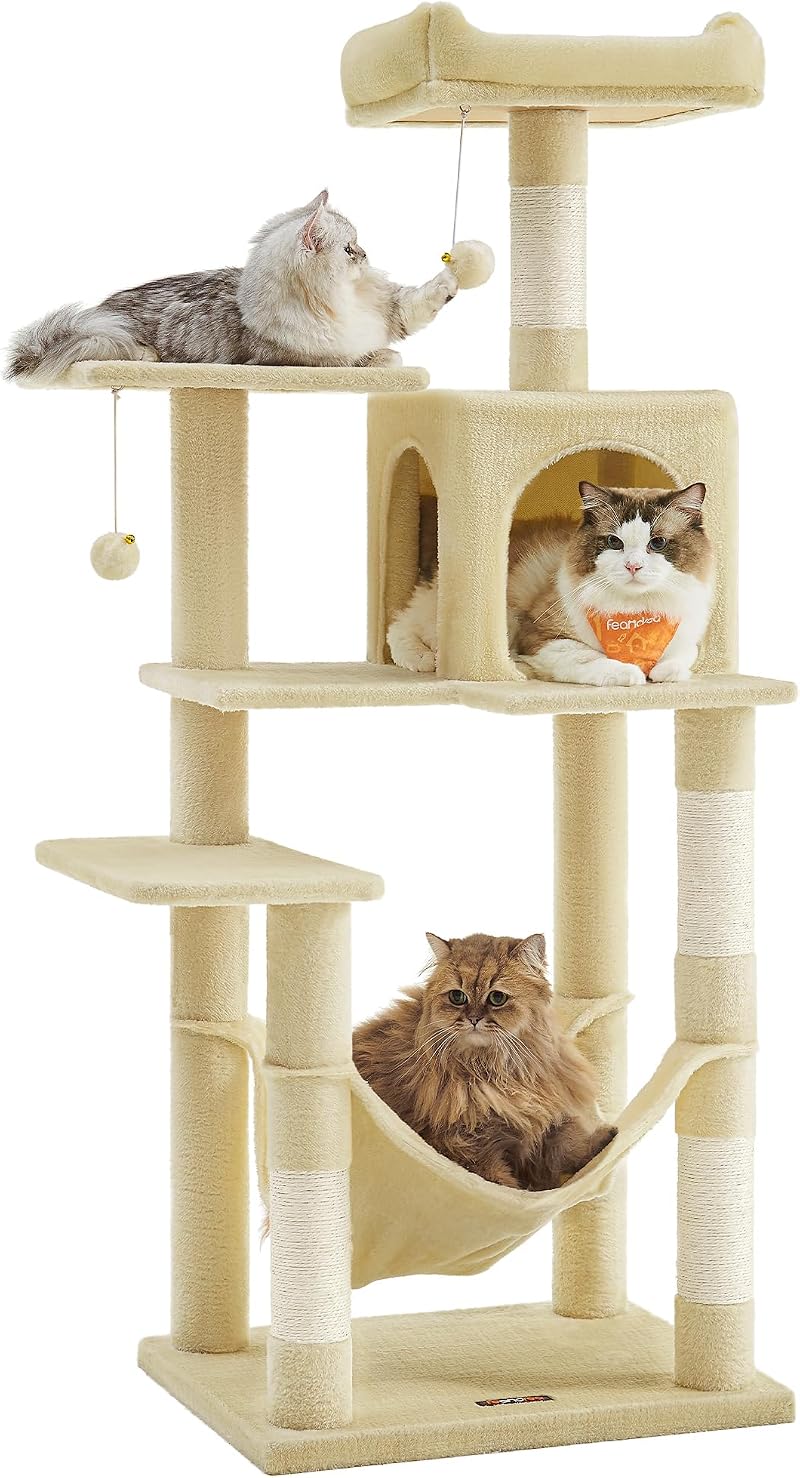 Feandrea Cat Tree Tower 143 cm Multi-Level Plush Condo Beige PCT161M01