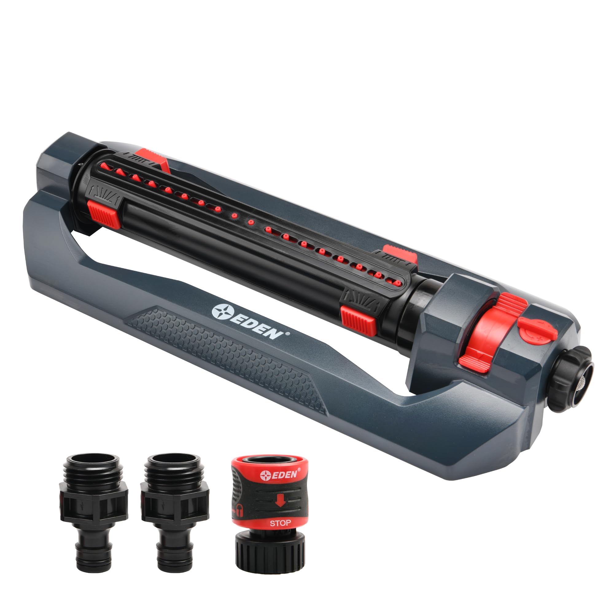 Photo 1 of Eden 94094 Turbo Oscillating Sprinkler, Covers Up to 4,000 sq. ft., 18 Precision Nozzles, Adjustable Range and Width, Flow Control, Weighted Base, Quick Connect Starter Set